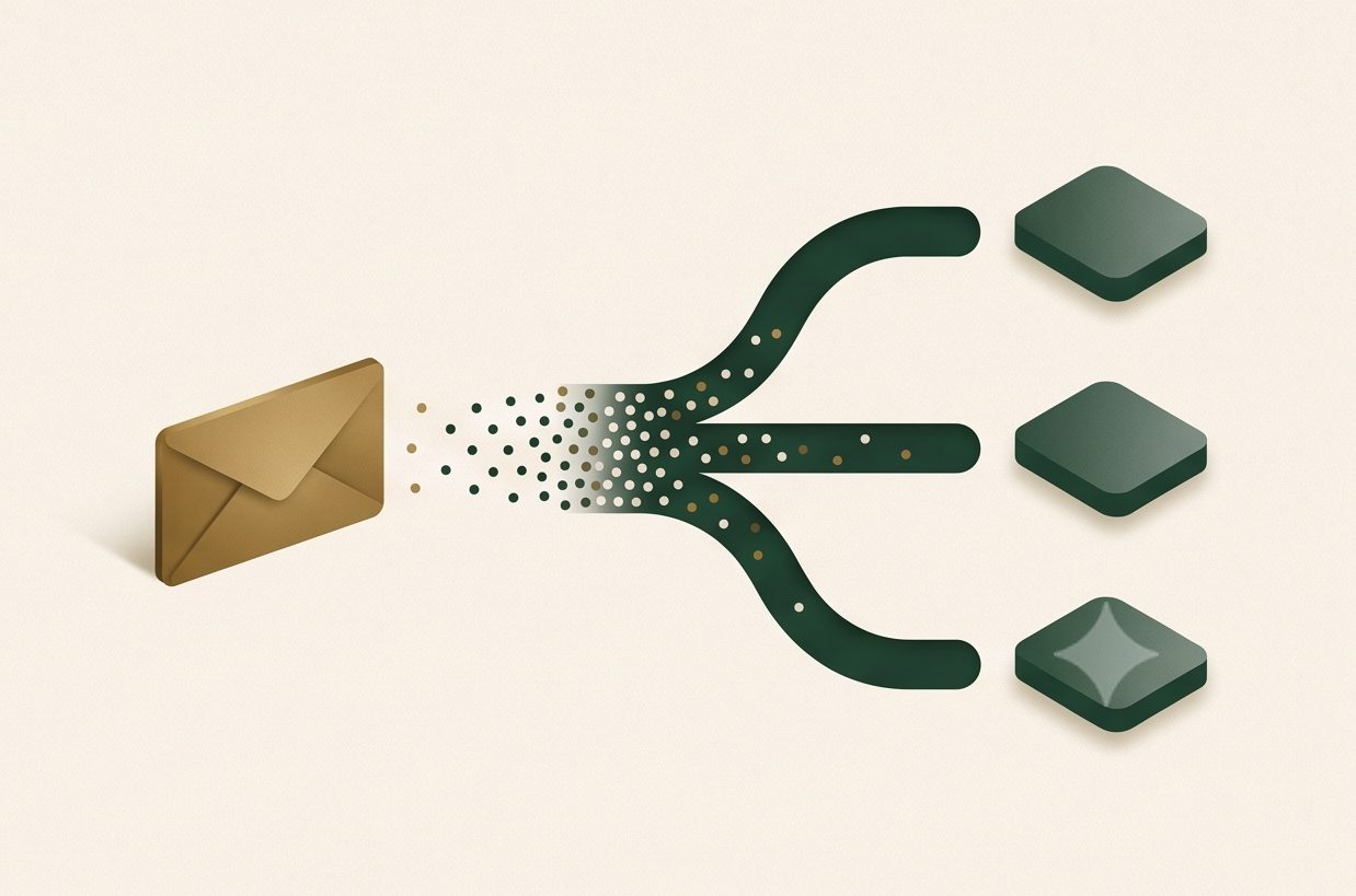 Illustration of an envelope sorting into three routed channels